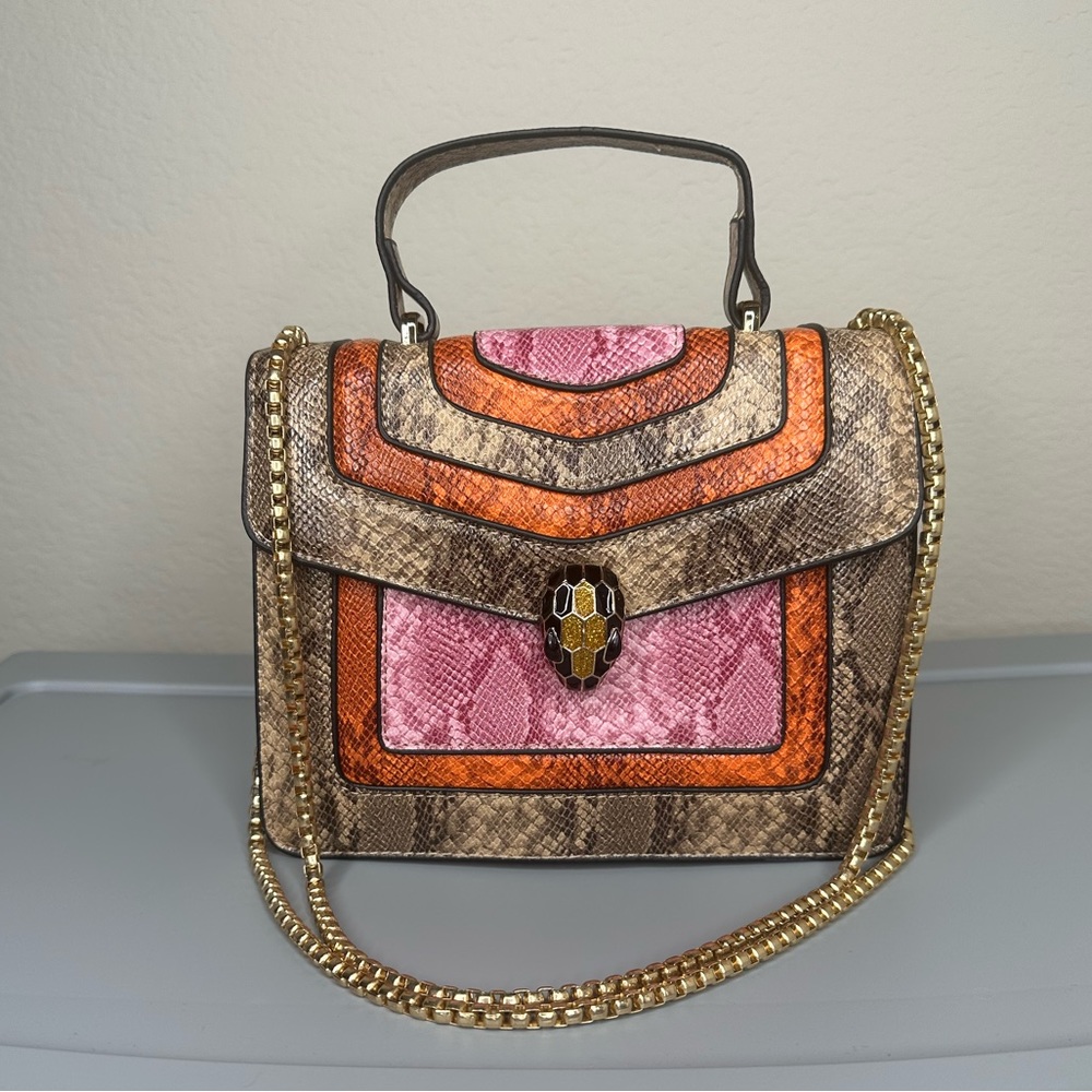 Three Tone Snake Pattern Purse (Orange, Brown, Pink)